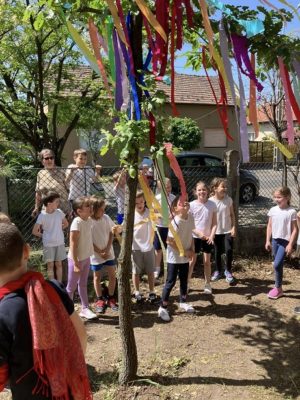 Második osztályos fiú tanulóink Májusfa állítással lepték meg társaikat